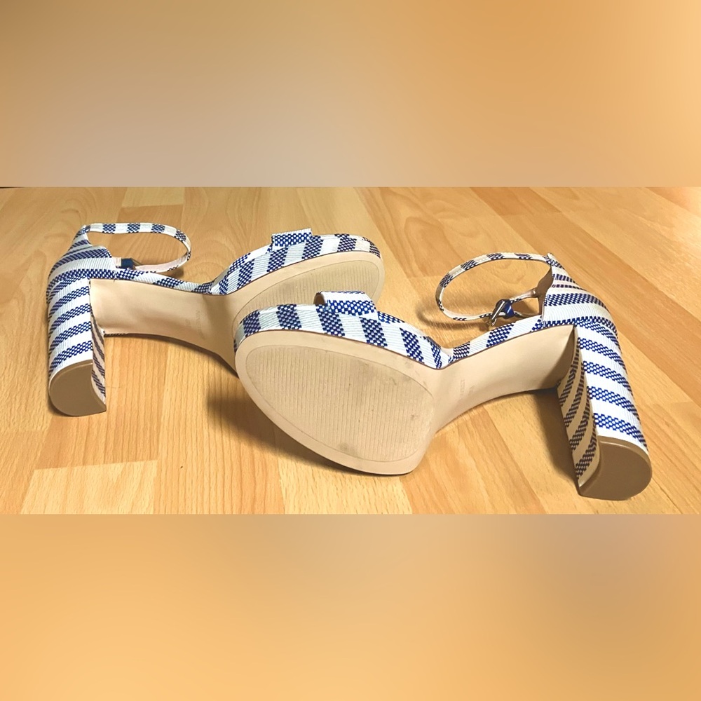 Nine West Blue & White Stripe fabric platform sandals  - Size 8 - Picture 6 of 6